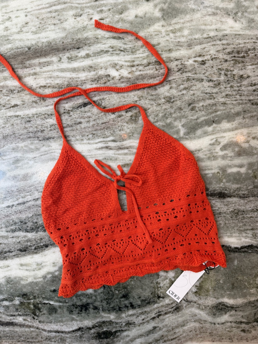 NWT Cider Orange Crochet Halter Crop Top Women’s XL - Picture 3 of 6